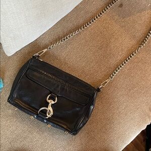 Rebecca Minkoff Black Leather Crossbody with Silver Chain